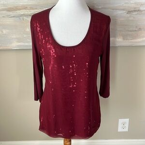 Badgley Mischka American Glamour burgundy sequin top